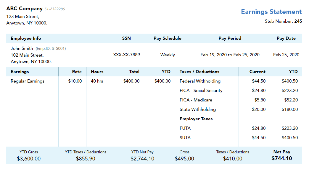 Detail Payroll Check Stub Template Nomer 14
