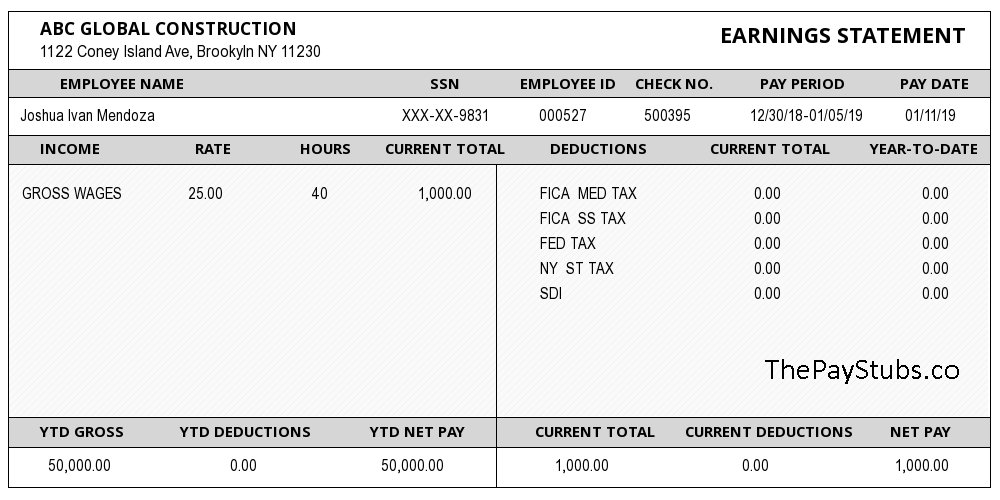 Detail Payroll Check Stub Template Nomer 25