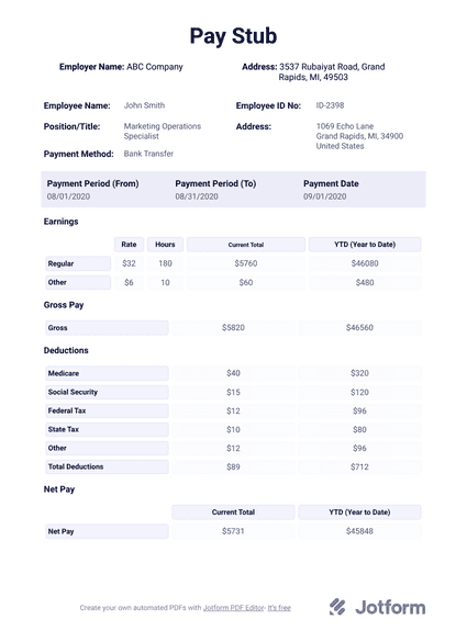 Detail Payroll Check Stub Template Nomer 7
