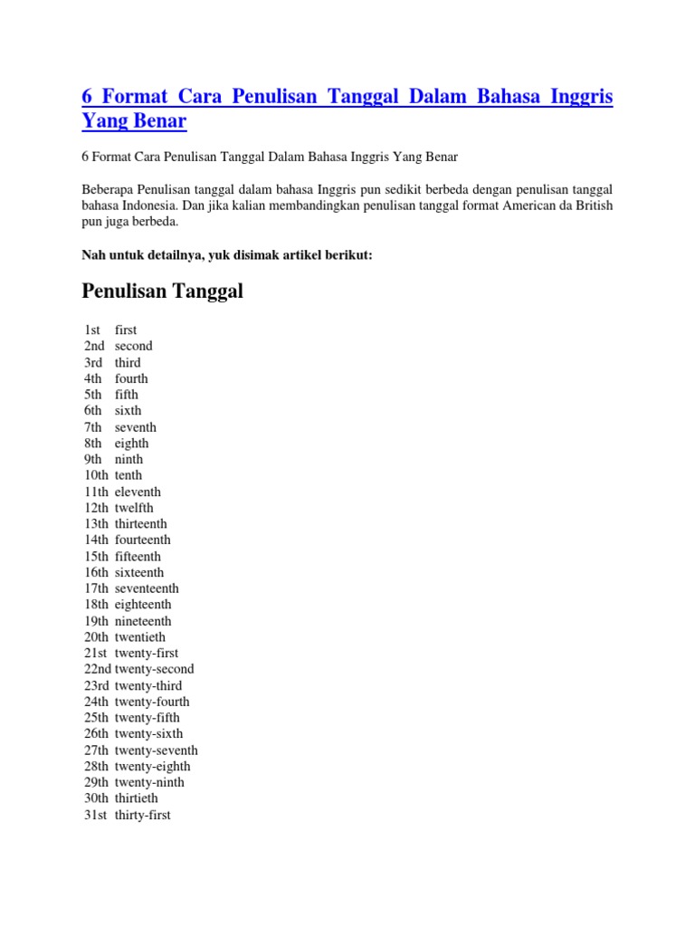 Detail Penulisan Tanggal Surat Dalam Bahasa Inggris Nomer 5