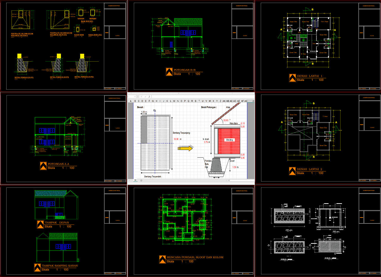 Detail Perhitungan Struktur Rumah 2 Lantai Excel Nomer 12