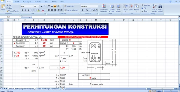 Detail Perhitungan Struktur Rumah 2 Lantai Excel Nomer 23