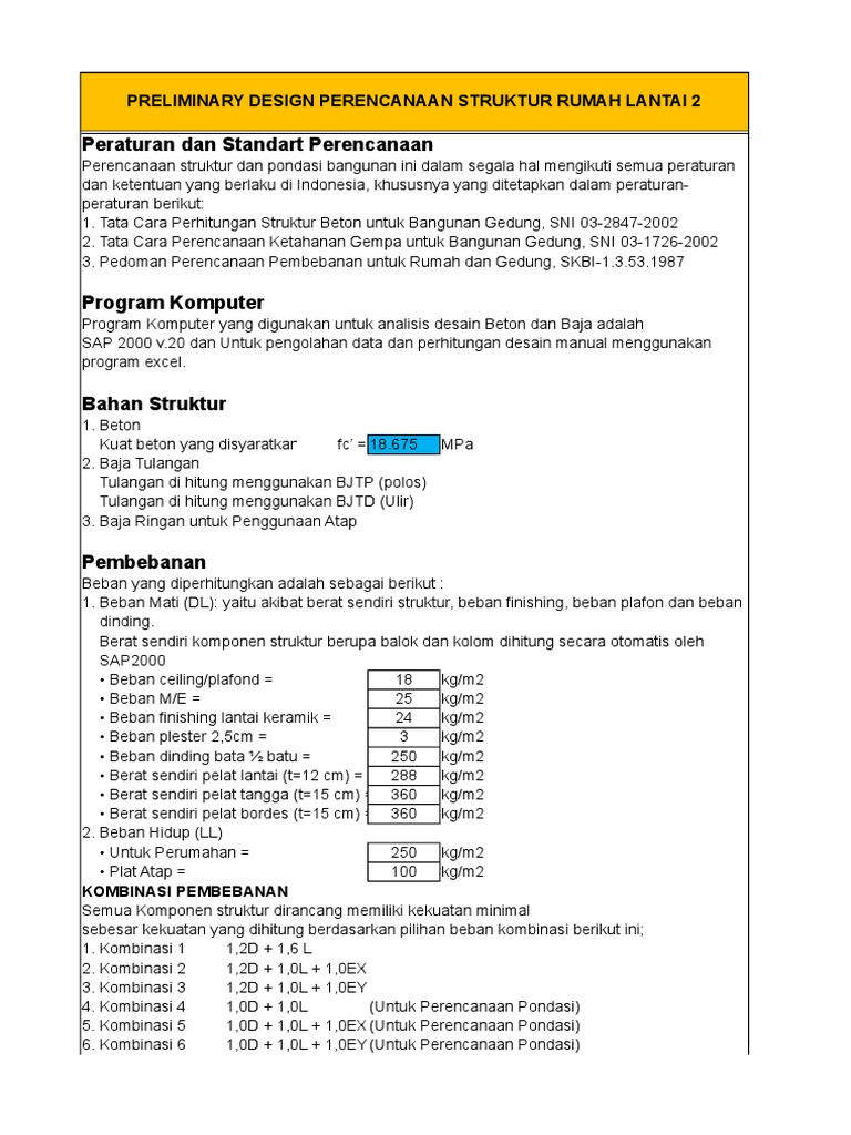 Detail Perhitungan Struktur Rumah 2 Lantai Excel Nomer 41
