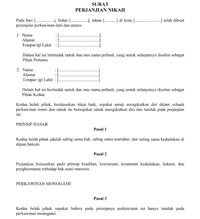 Detail Perjanjian Buku Nikah Nomer 4