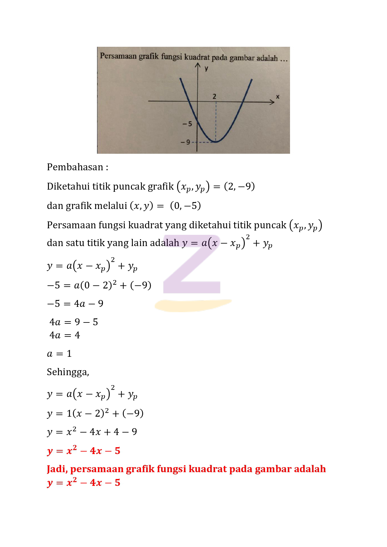 Detail Persamaan Grafik Fungsi Kuadrat Pada Gambar Adalah Nomer 30