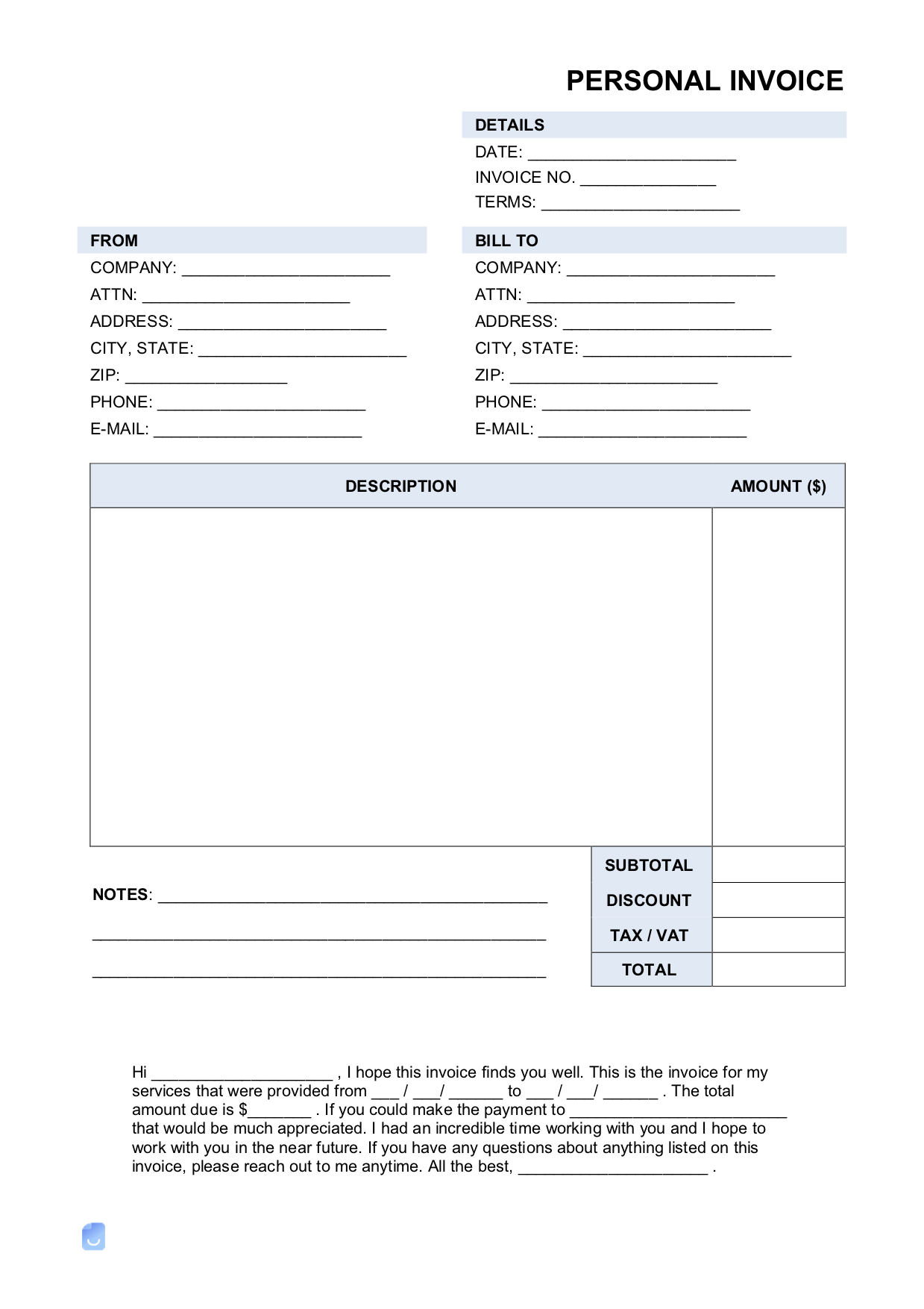 Detail Personal Invoice Template Excel Nomer 14