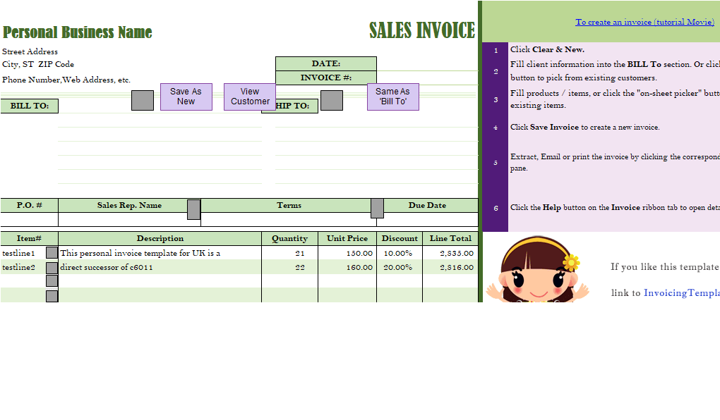 Detail Personal Invoice Template Excel Nomer 36