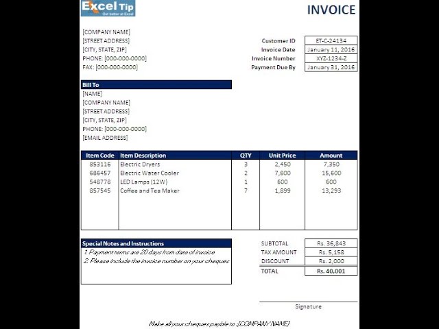 Detail Personal Invoice Template Excel Nomer 48