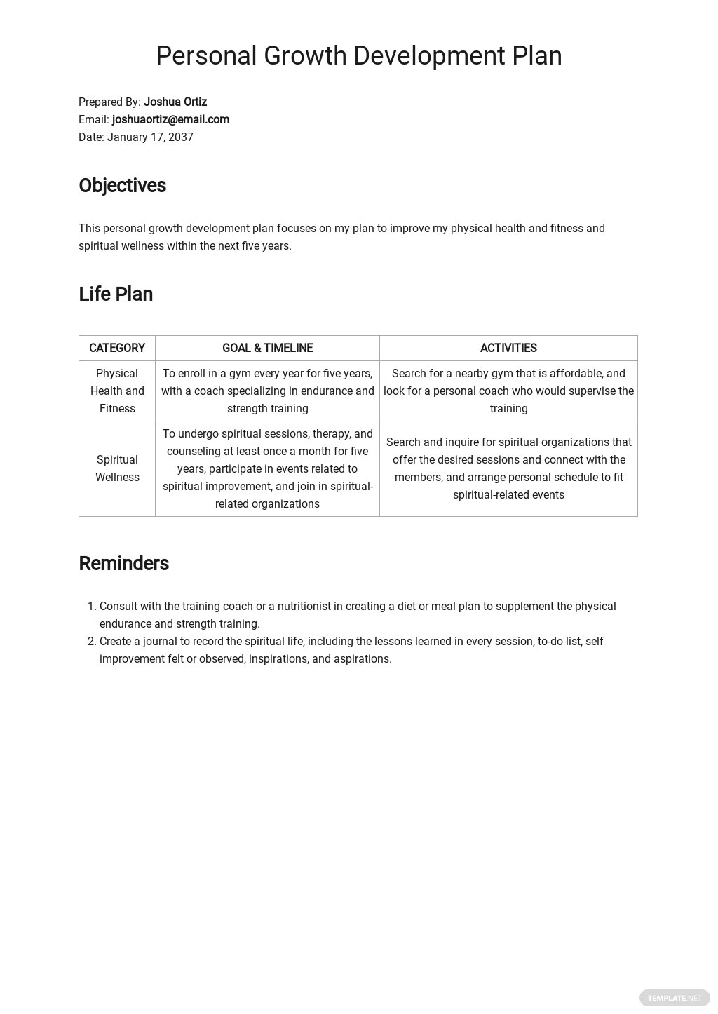 Detail Personal Life Plan Template Free Nomer 51