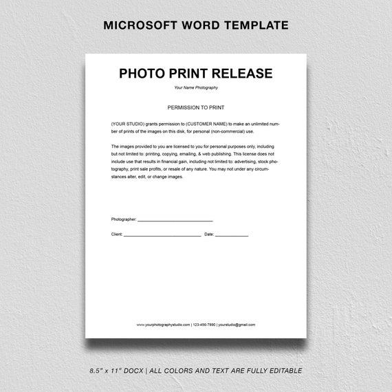 Detail Photo Print Release Form Template Nomer 11