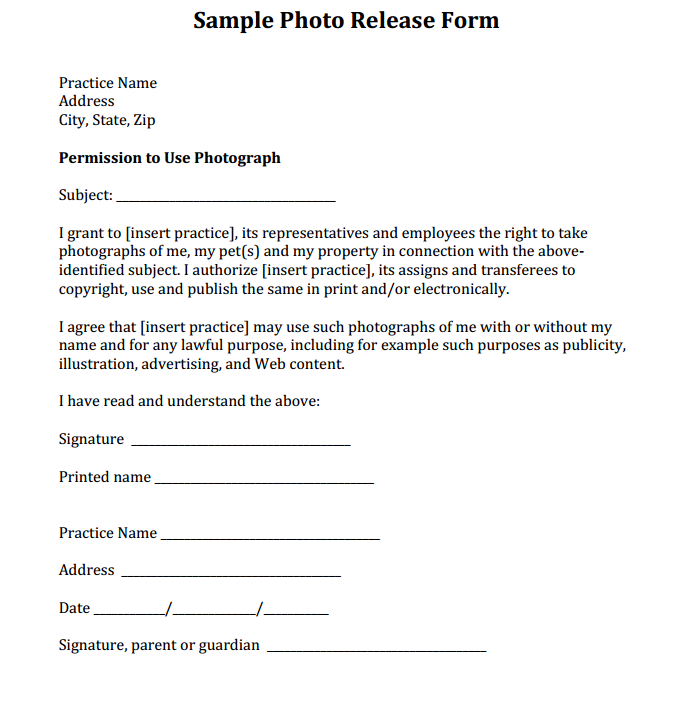 Detail Photo Print Release Form Template Nomer 49