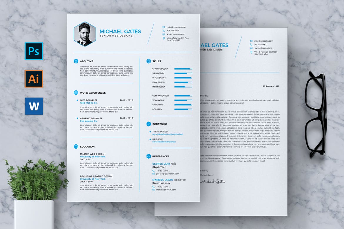 Detail Photoshop Resume Template Nomer 21