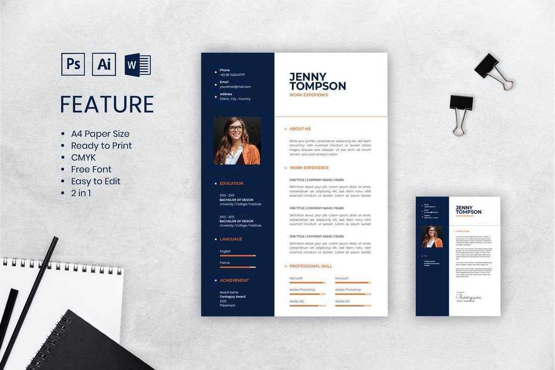 Detail Photoshop Resume Template Nomer 48