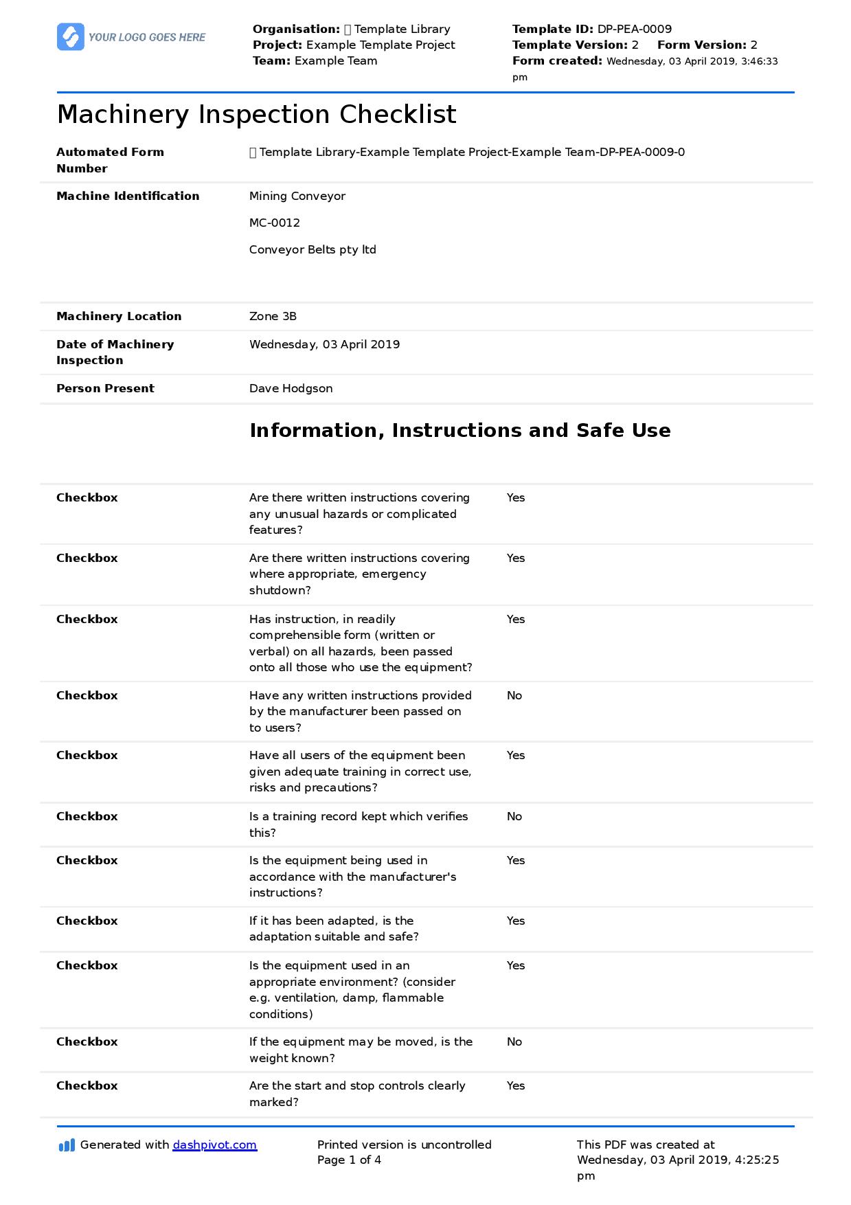 Detail Plant Checklist Template Nomer 2