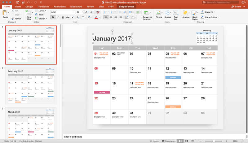 Detail Powerpoint Calendar Template Free Nomer 14