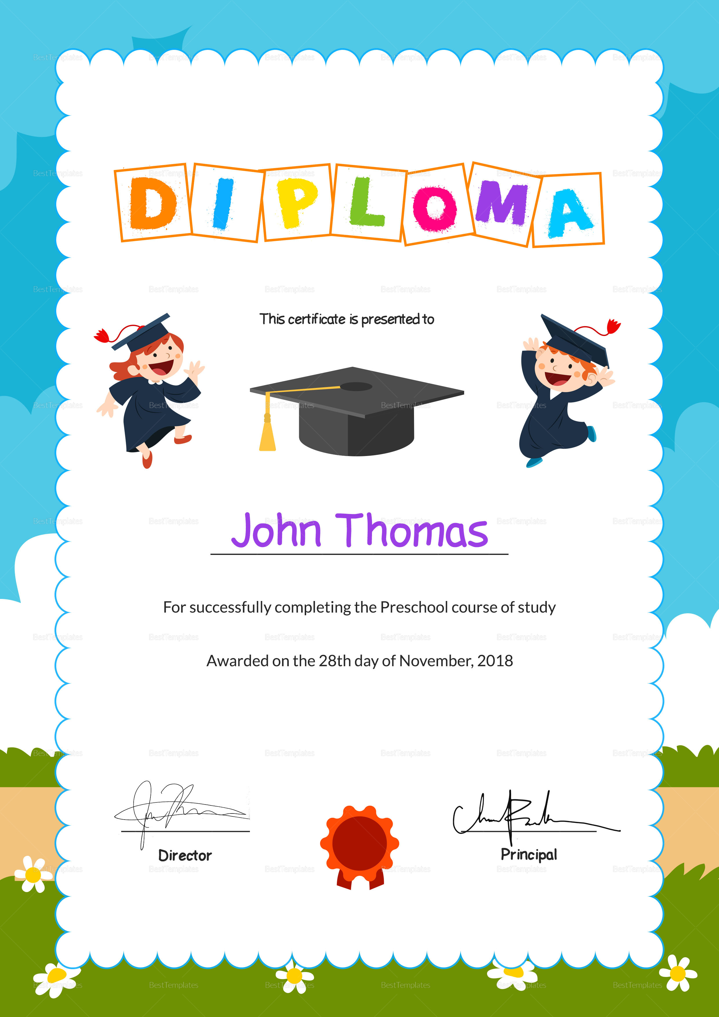 Detail Preschool Diploma Certificate Template Nomer 17