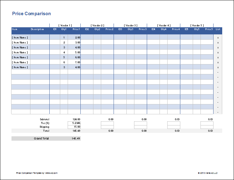 Price Comparison Template - KibrisPDR