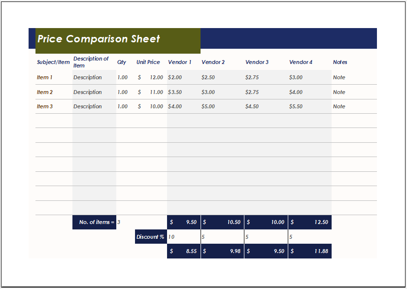 Detail Price Comparison Template Nomer 19