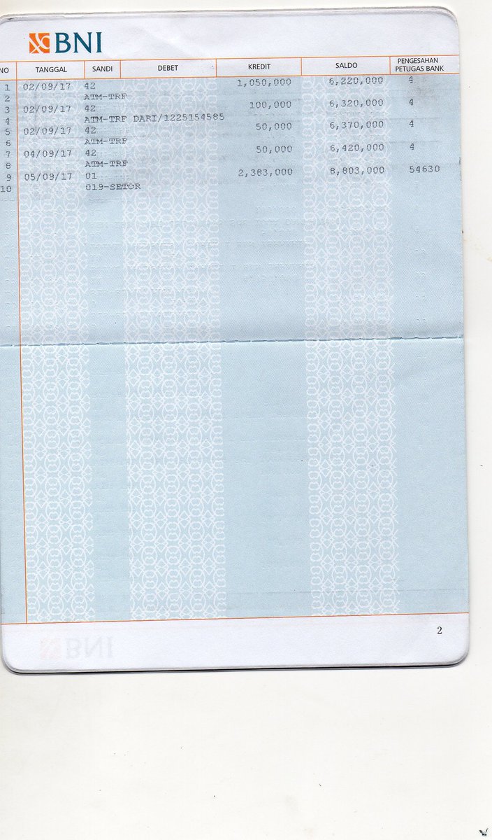 Detail Print Buku Tabungan Bni Nomer 19