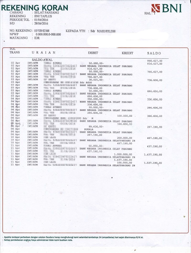 Detail Print Buku Tabungan Bni Nomer 25