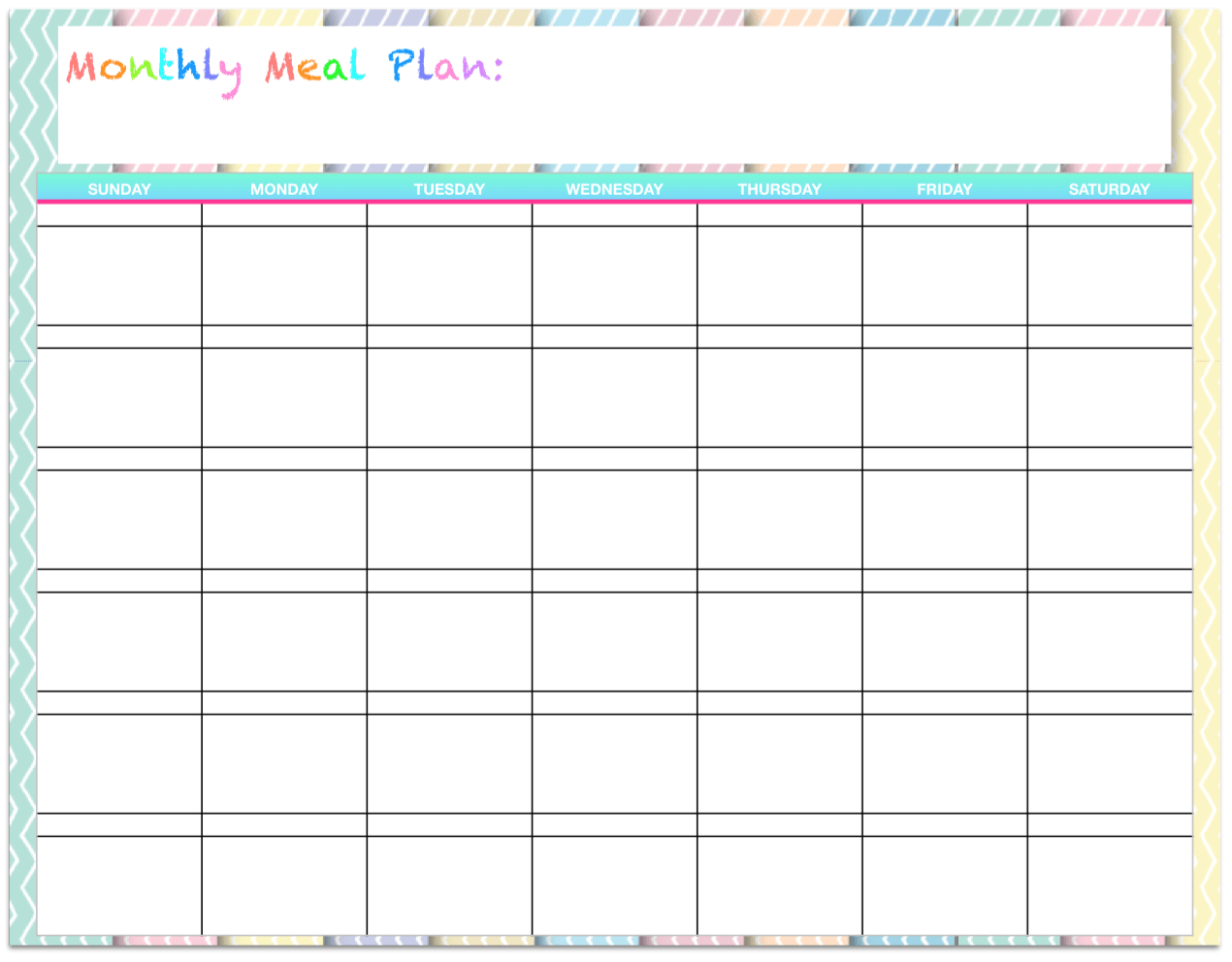 Detail Printable Monthly Meal Planner Template Nomer 19