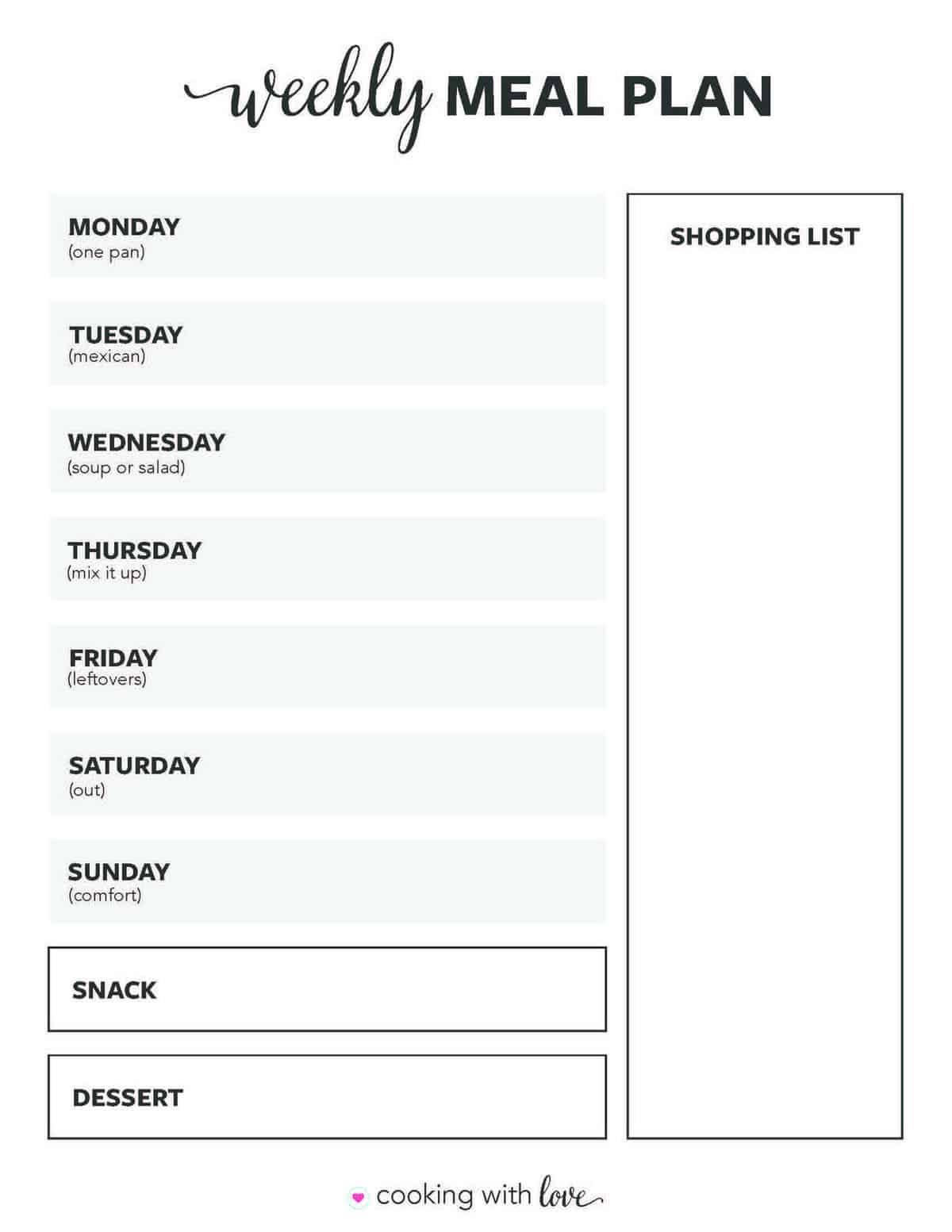 Detail Printable Monthly Meal Planner Template Nomer 34