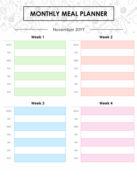 Detail Printable Monthly Meal Planner Template Nomer 7