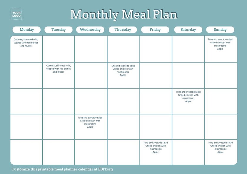 Detail Printable Monthly Meal Planner Template Nomer 9
