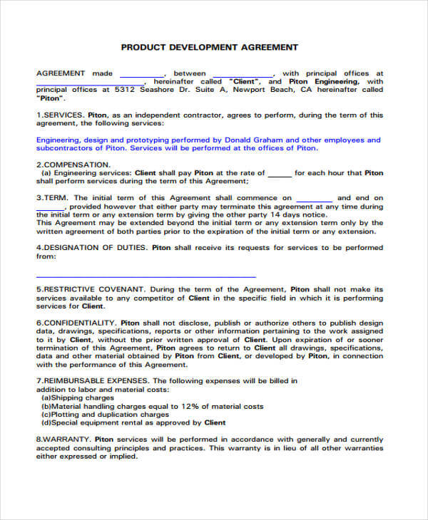 Detail Product Agreement Template Nomer 12