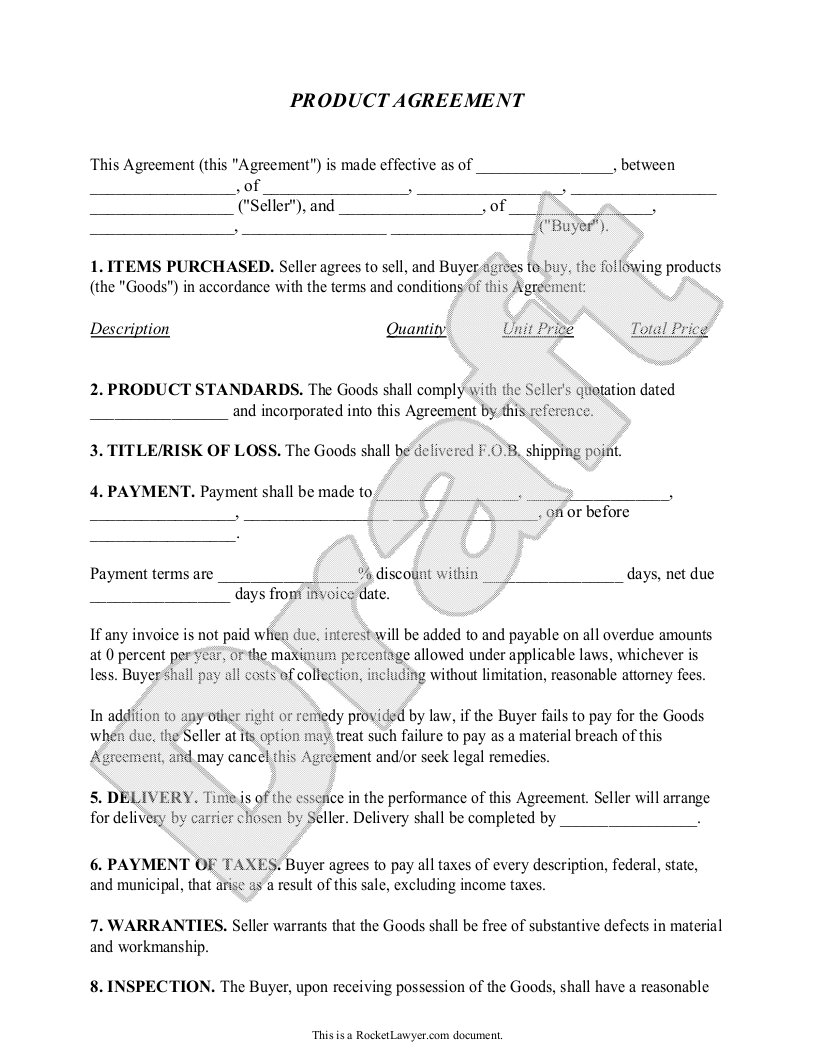 Detail Product Agreement Template Nomer 7