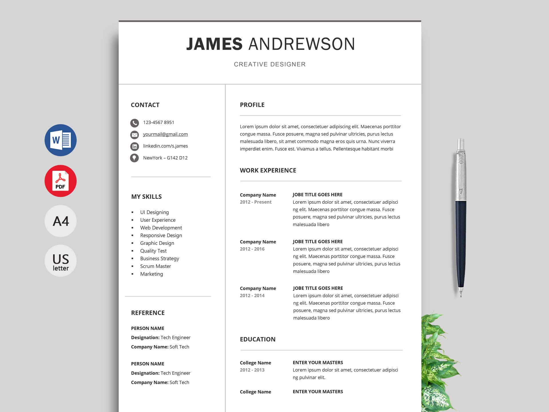 Detail Professional Cv Template Free Nomer 28