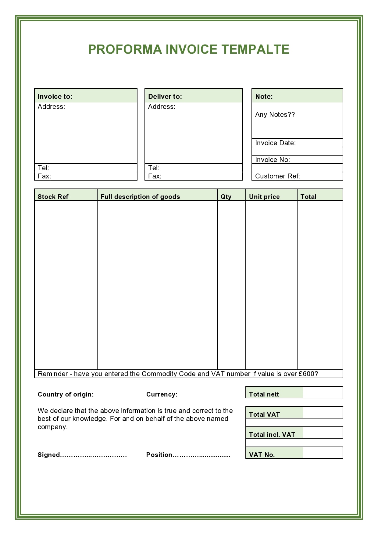 Detail Proforma Invoice Template Nomer 11