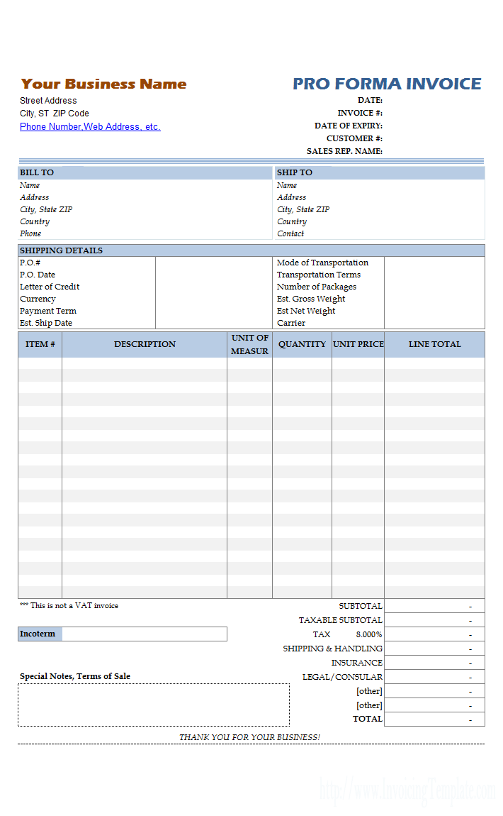 Detail Proforma Invoice Template Nomer 16