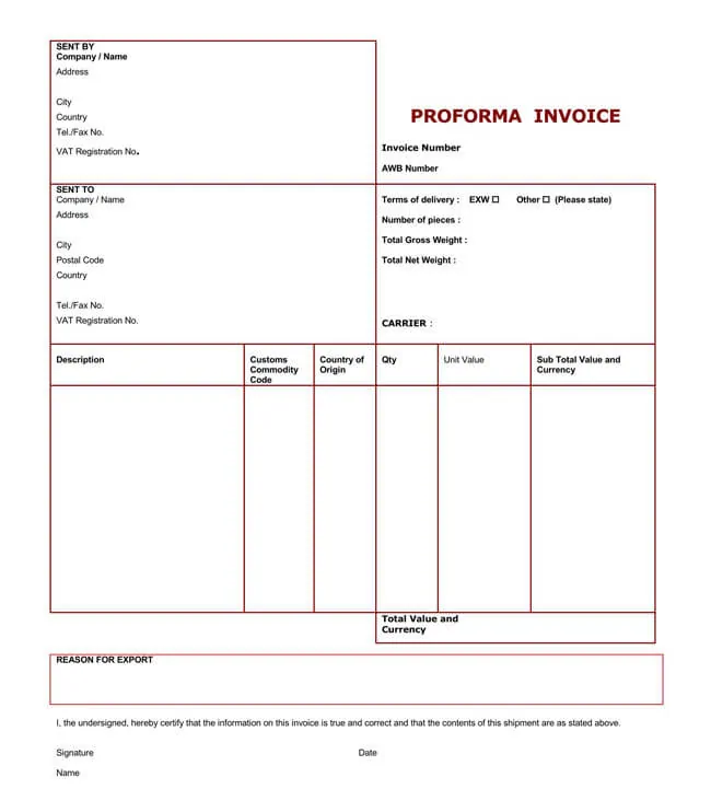 Detail Proforma Invoice Template Nomer 23