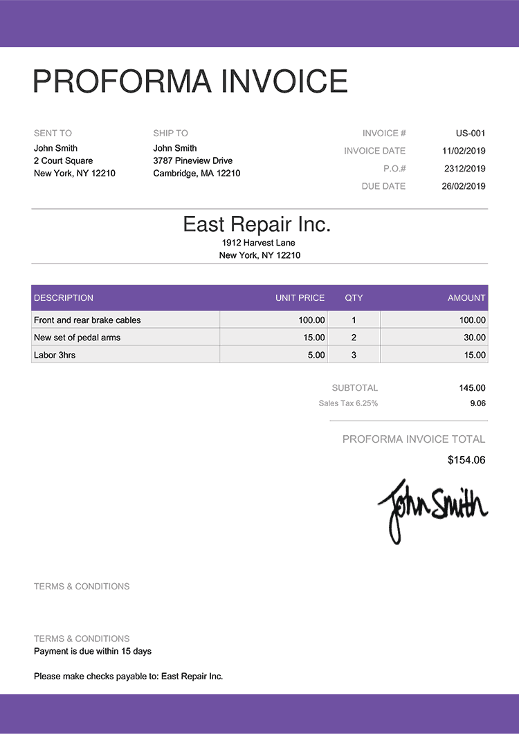 Detail Proforma Invoice Template Nomer 35