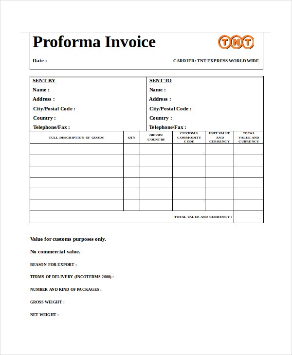 Detail Proforma Invoice Template Nomer 36