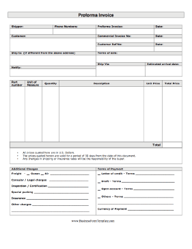 Detail Proforma Invoice Template Nomer 52