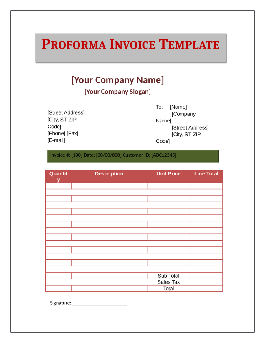 Detail Proforma Invoice Template Nomer 54
