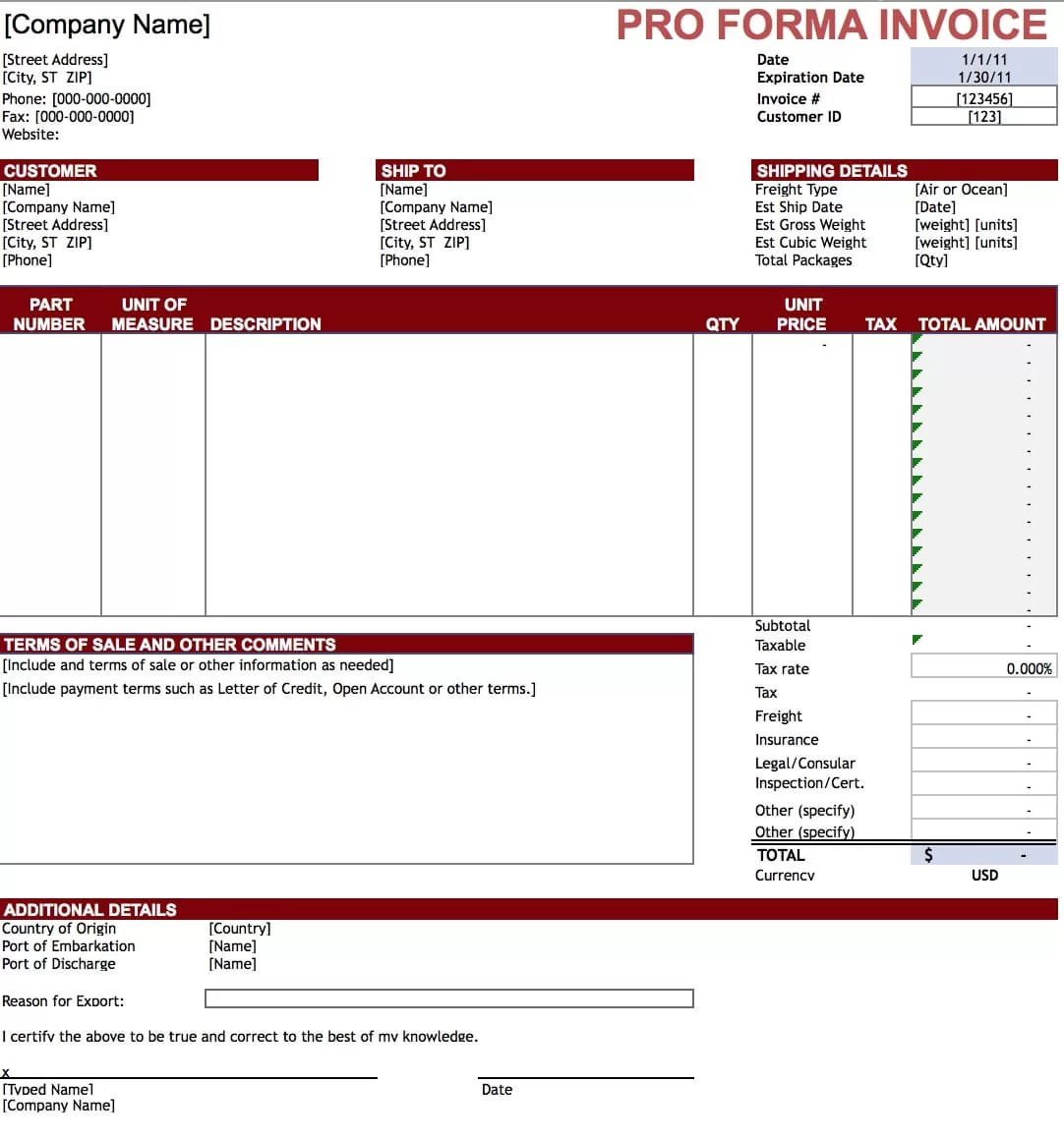 Detail Proforma Invoice Template Nomer 9