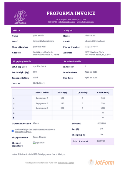 Detail Proforma Invoice Template Nomer 10