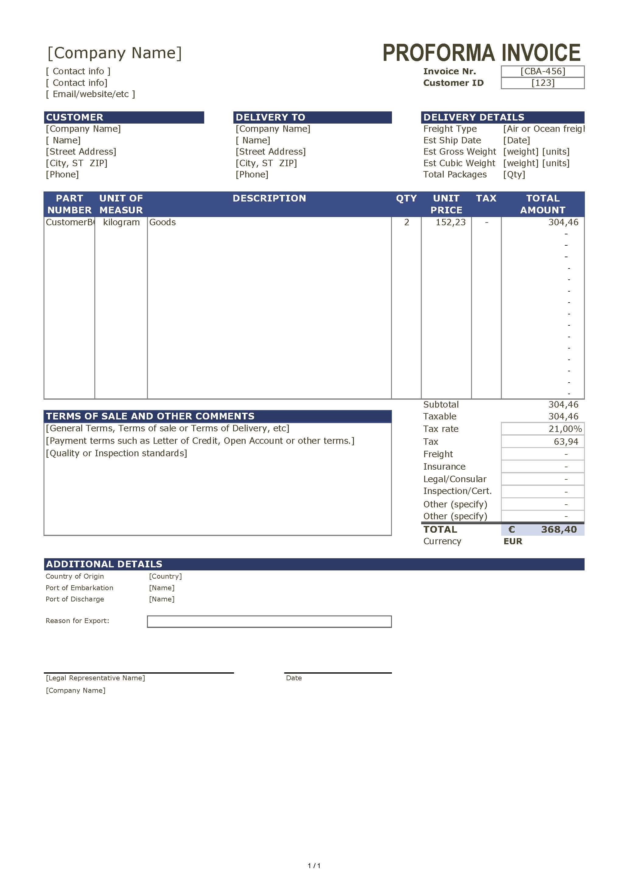Detail Proforma Invoice Template Excel Nomer 18