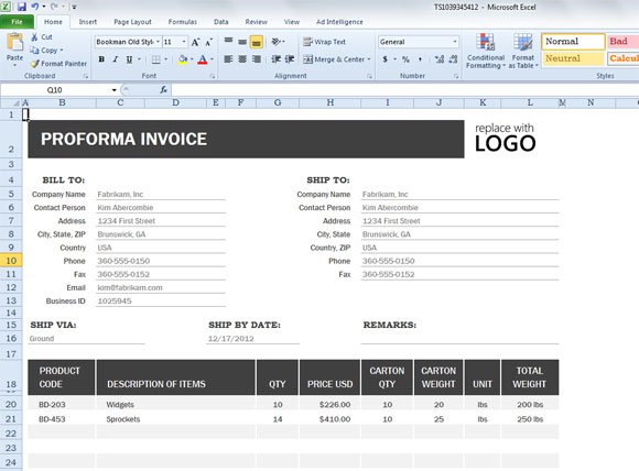 Detail Proforma Invoice Template Excel Nomer 22