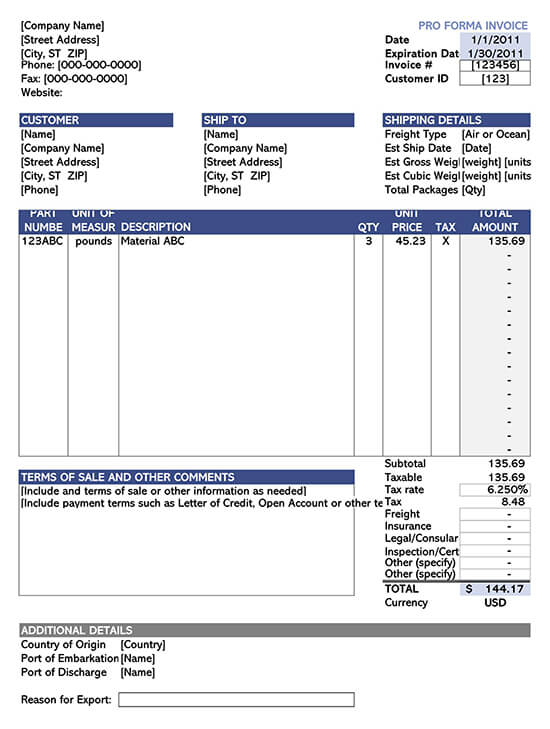 Detail Proforma Invoice Template Excel Nomer 5