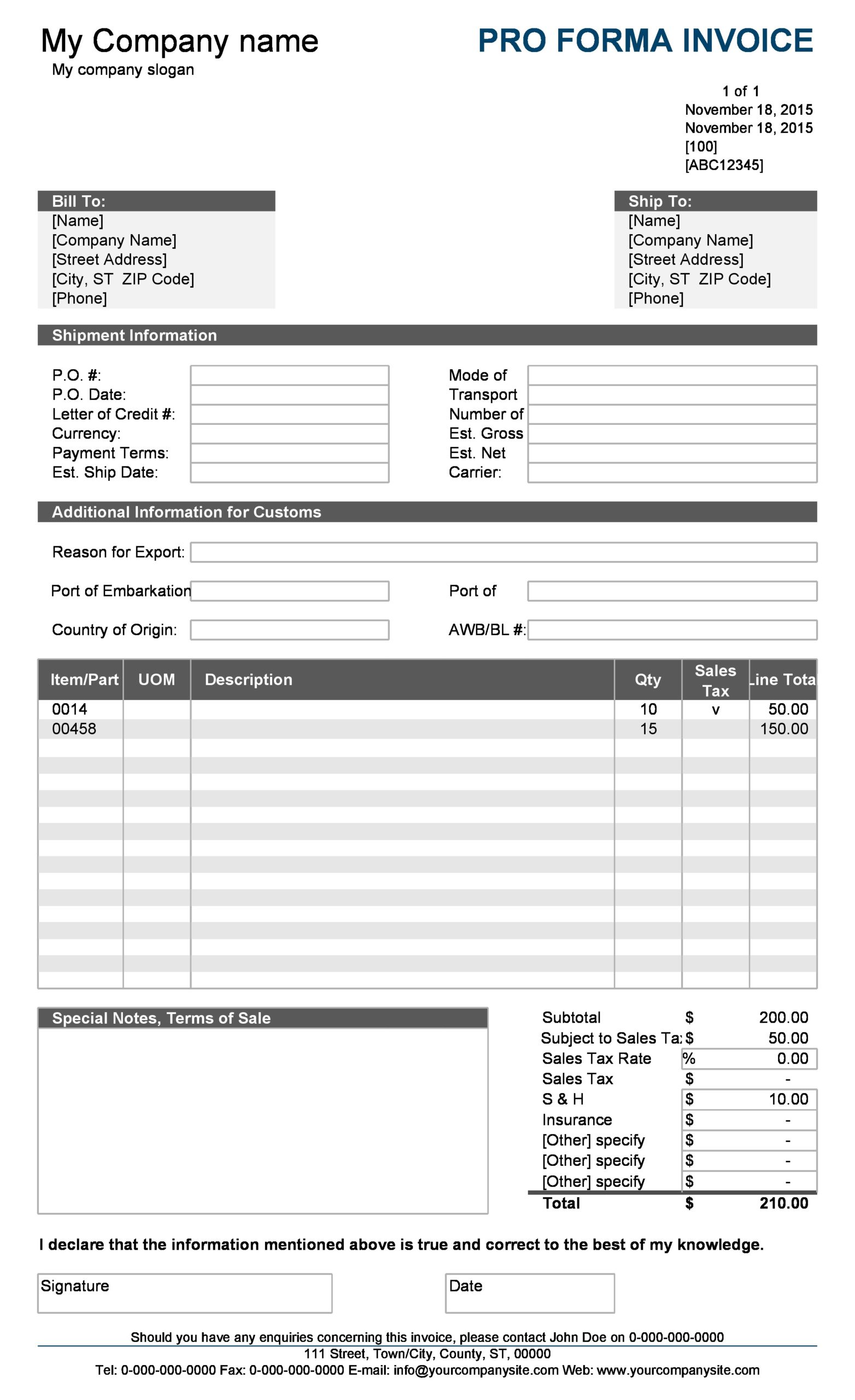 Detail Proforma Invoice Template Excel Nomer 9