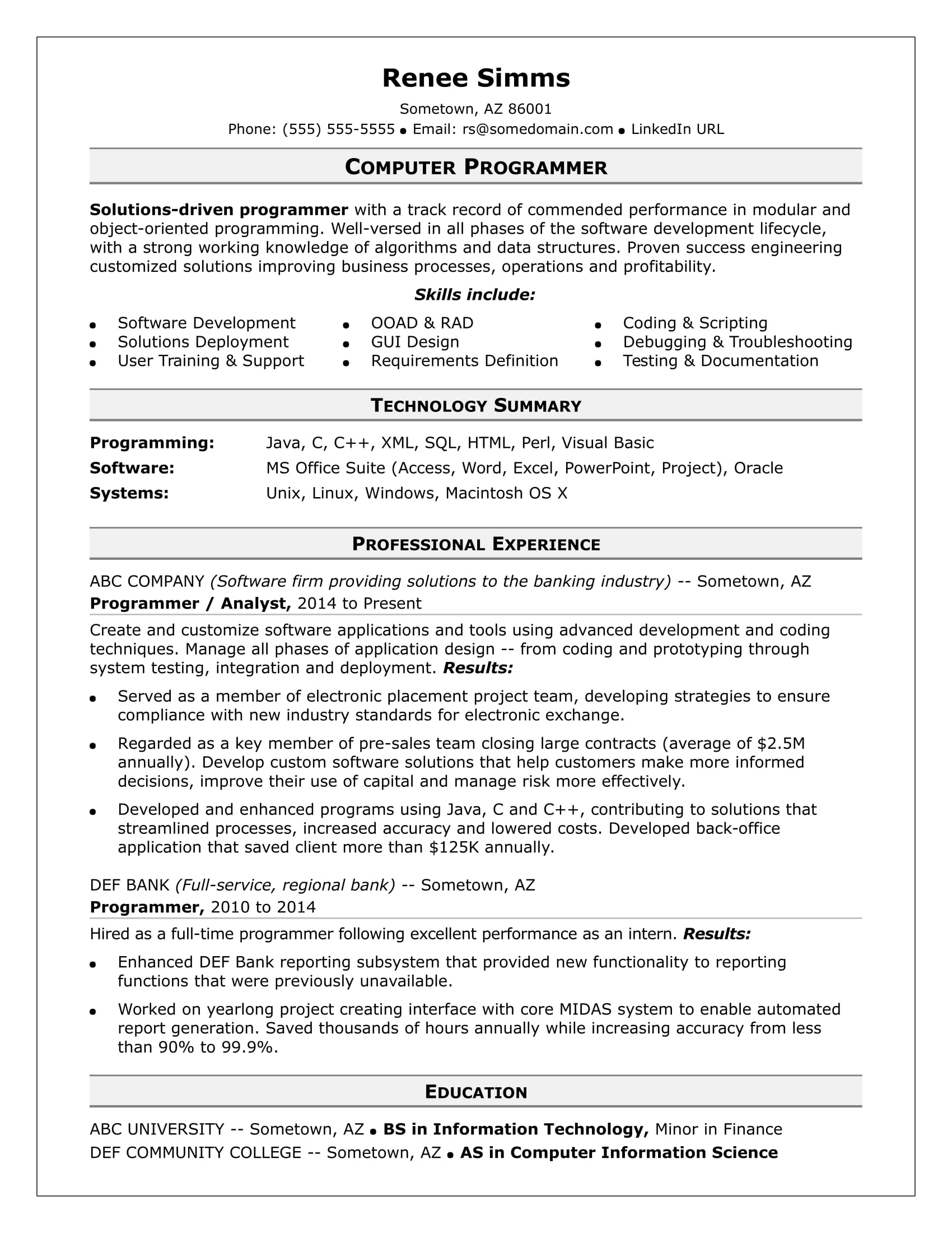 Detail Programmer Resume Template Nomer 14