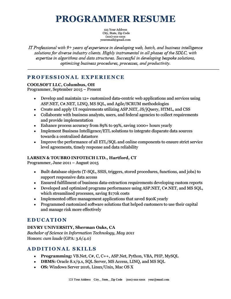 Detail Programmer Resume Template Nomer 3