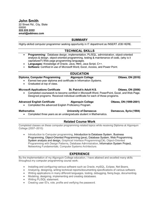 Detail Programmer Resume Template Nomer 27