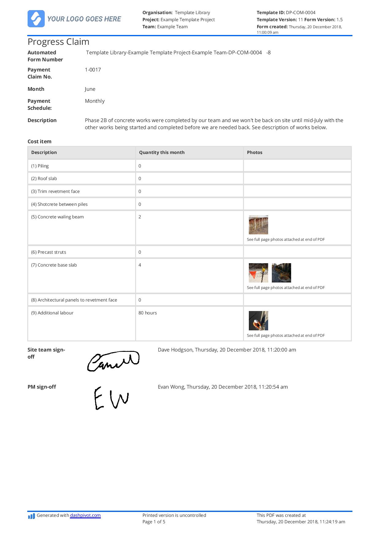 Detail Progress Claim Construction Template Nomer 4