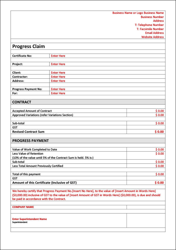 Detail Progress Claim Construction Template Nomer 8