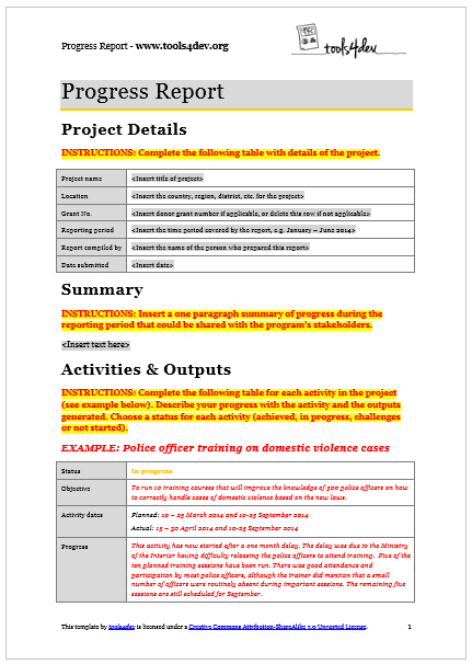 Progress Report Template - KibrisPDR